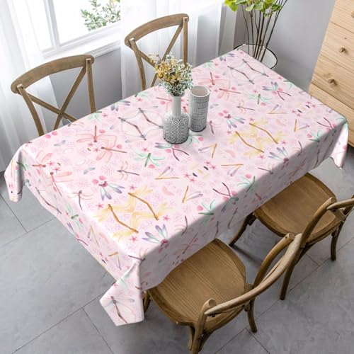 Pidgazdfgv Handbemalte Libellen-Tischdecke, eng anliegend, waschbar, knitterfrei, dehnbar, rechteckig, Terrasse von Pidgazdfgv