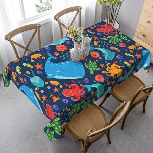 Pidgazdfgv Tischdecke, Motiv: Ozean, Wal, Fische, Oktopus, eng anliegend, waschbar, knitterfrei, dehnbar, rechteckig, Terrasse Pidgazdfgv Tischdecke, Motiv: Ozean, Wal, Fische, Oktopus, eng anliegend, waschbar, knitterfrei, dehnbar, rechteckig, Terrasse von Pidgazdfgv