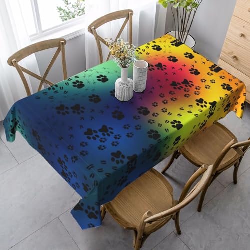 Pidgazdfgv Tischdecke mit Pfotenabdruck-Muster, eng anliegend, waschbar, knitterfrei, dehnbar, rechteckig, Terrasse von Pidgazdfgv