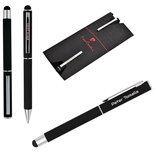 Pierre Cardin® CLAUDIE Set aus Touch Pen Kugelschreiber und Rollerball mit Gravur | Premium Stifte | Etui | blaue Mine | personalisiertes Geschenk | Namen | graviert | Jahrestag | Geburtstag (Schwarz) von Pierre Cardin