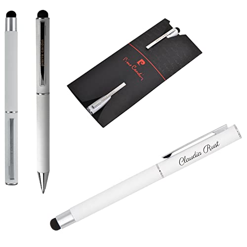 Pierre Cardin® CLAUDIE Set aus Touch Pen Kugelschreiber und Rollerball mit Gravur | Premium Stifte | Etui | blaue Mine | personalisiertes Geschenk | Namen | graviert | Jahrestag | Geburtstag (Weiss) von Pierre Cardin