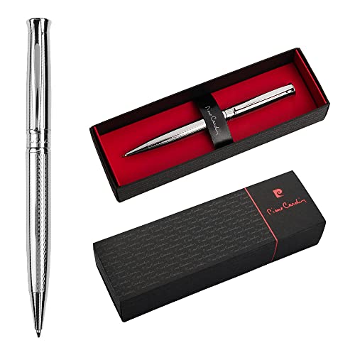 Pierre Cardin® ROI Kugelschreiber mit Gravur | Premium Stift Etui | blaue Mine | edel | personalisiertes Geschenk | Namen | graviert | Jahrestag | Geburtstag (Silber) von Pierre Cardin