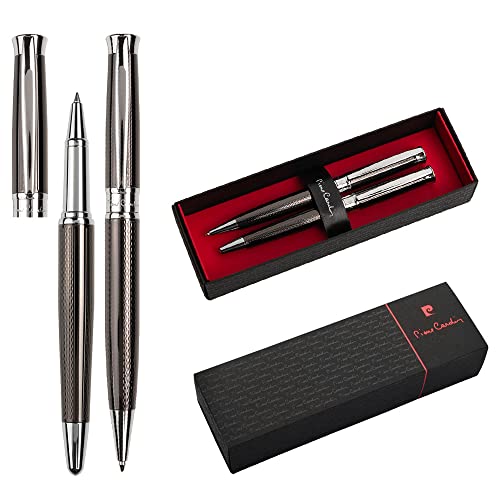 Pierre Cardin® ROI Set aus Kugelschreiber und Rollerball mit Gravur | Premium Stifte | Etui | blaue Mine | edel | personalisiertes Geschenk | Namen | graviert | Jahrestag | Geburtstag (Gunmetal) von Pierre Cardin