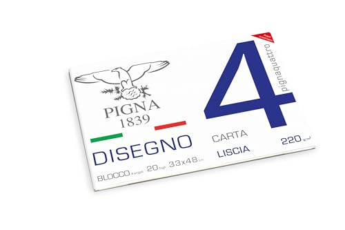 Pigna, 4-Ecken-Zeichenblock PignaQuattro, Format 33x48 cm, 20 Blatt 220 g/m², Ideal zum Zeichnen und Skizzieren, Glattes Papier, Packung 1 St. von Pigna