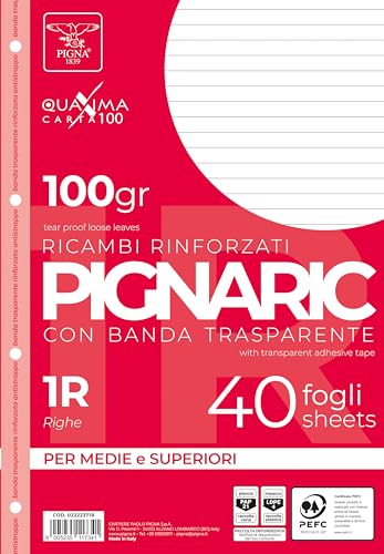 Pigna, 40er-Pack 4-Loch, Ablage, verstärkter Seitenstreifen, Blätter mit verstärkter Lochung, 100 g/m² Papier, Blätter im Format A4, 21x29,7, 1R, liniert Pigna, 40er-Pack 4-Loch, Ablage, verstärkter Seitenstreifen, Blätter mit verstärkter Lochung, 100 g/m² Papier, Blätter im Format A4, 21x29,7, 1R, liniert von Pigna
