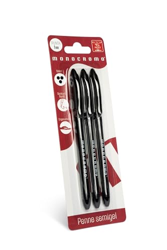 Pigna, Kugelschreiber mit Semi-Gel-Tinte, 3 Stück (schwarz), gleitendes Schreiben, ideal für Schule und Büro von Pigna