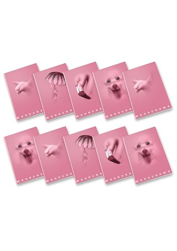 Pigna, Maxi-Heft einfarbig Pink, A4, Innenpapier 100 g/m², 72 Seiten + Vorsatzblatt, Innenseiten 0C, liniert mit Rand, verschiedene Motive, 10er-Pack von Pigna