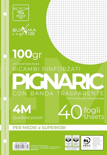 Pigna, Packung mit 40 4-Loch, Ablage, verstärkter Seitenstreifen, Blätter mit verstärkten Löchern, Papier 100 gsm, A4 Blätter, 21x29,7, 4M, Quadrat 4 mm. Pigna, Packung mit 40 4-Loch, Ablage, verstärkter Seitenstreifen, Blätter mit verstärkten Löchern, Papier 100 gsm, A4 Blätter, 21x29,7, 4M, Quadrat 4 mm. von Pigna