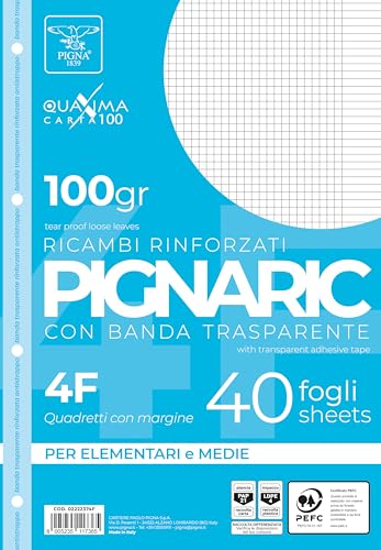 Pigna, Packung mit 40 Blättern mit 4 Löchern, Ablage, verstärkter Seitenstreifen, Blätter mit verstärkten Löchern, Papier 100 gsm, Blätter im Format A4, 21x29,7, 4F, 4 mm Quadrate mit Rand Pigna, Packung mit 40 Blättern mit 4 Löchern, Ablage, verstärkter Seitenstreifen, Blätter mit verstärkten Löchern, Papier 100 gsm, Blätter im Format A4, 21x29,7, 4F, 4 mm Quadrate mit Rand von Pigna