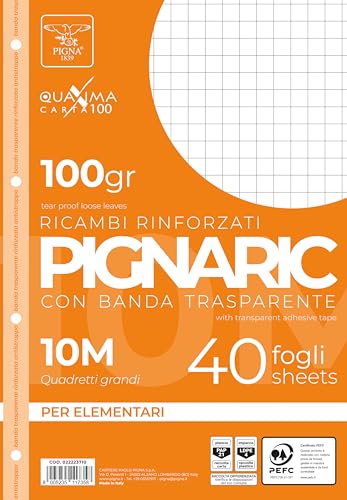 Pigna, Packung mit 40 Blättern mit 4 Löchern, Ablage, verstärkter Seitenstreifen, Blätter mit verstärkten Löchern, Papier 100 gsm., Blätter im Format A4, 21x29,7, 0Q, quadratisch 5 mm. mit Rand Pigna, Packung mit 40 Blättern mit 4 Löchern, Ablage, verstärkter Seitenstreifen, Blätter mit verstärkten Löchern, Papier 100 gsm., Blätter im Format A4, 21x29,7, 0Q, quadratisch 5 mm. mit Rand von Pigna