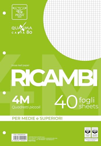 Pigna, Packung mit 40 Blättern mit 4 Löchern für die Ablage, Format A4, 21x29,7, Blätter mit Löchern ohne Verstärkung, 4M, Quadrate 4 mm. Pigna, Packung mit 40 Blättern mit 4 Löchern für die Ablage, Format A4, 21x29,7, Blätter mit Löchern ohne Verstärkung, 4M, Quadrate 4 mm. von Pigna