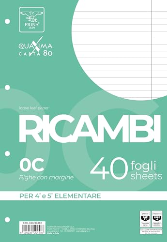 Pigna, Packung mit 40 Nachfüllungen mit 4 Löchern für die Ablage, A4 Format, 21x29,7, Blätter mit Löchern ohne Verstärkung, 0C, Linien mit Rand Pigna, Packung mit 40 Nachfüllungen mit 4 Löchern für die Ablage, A4 Format, 21x29,7, Blätter mit Löchern ohne Verstärkung, 0C, Linien mit Rand von Pigna