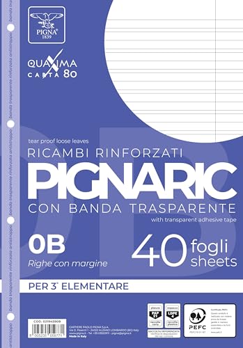 Pigna, Packung mit 40 Stück 4-Loch, Archivierung, mit verstärktem Seitenstreifen, Blätter mit verstärkter Lochung, Format A4, 21x29,7, 0B, drittklassige Linien Pigna, Packung mit 40 Stück 4-Loch, Archivierung, mit verstärktem Seitenstreifen, Blätter mit verstärkter Lochung, Format A4, 21x29,7, 0B, drittklassige Linien von Pigna