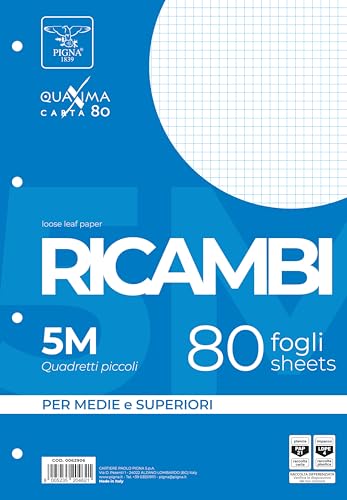 Pigna, Packung mit 80 Blättern mit 4 Löchern für die Ablage, A4, 21x29,7, Blätter mit Löchern ohne Verstärkung, 5M, quadratisch 5 mm. Pigna, Packung mit 80 Blättern mit 4 Löchern für die Ablage, A4, 21x29,7, Blätter mit Löchern ohne Verstärkung, 5M, quadratisch 5 mm. von Pigna