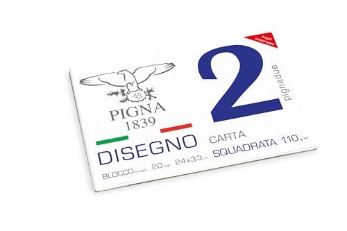 Pigna, PignaDue Zeichenblock mit 4 Ecken, Format 24x33 cm, 20 Blatt 110 g/m², Ideal zum Zeichnen und Skizzieren, Glattes, quadratisches Papier, Packung 1 St. von Pigna