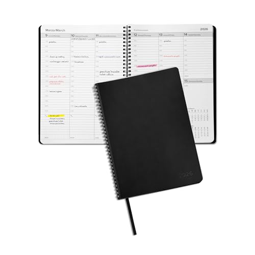 Pigna, Wochenkalender CHRONOS 2026, Spiralbindung an der Längsseite, schwarzer Soft-Touch-Einband, Packung mit 1 Stück Pigna, Wochenkalender CHRONOS 2026, Spiralbindung an der Längsseite, schwarzer Soft-Touch-Einband, Packung mit 1 Stück von Pigna