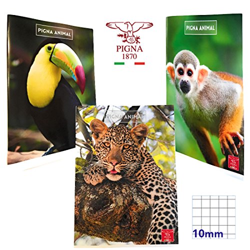 Pigna Animal Notizbücher, Lineatur 10 mm, Grundschulen, Set mit 10 Heften von Pigna