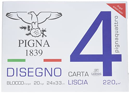 Pigna Pignaquattro 0220021Ge, Zeichenalbum, Format 24 x 33 cm, glatte Blätter, Grammatur 220 g/m2, 20 Blatt, Weiß von Pigna