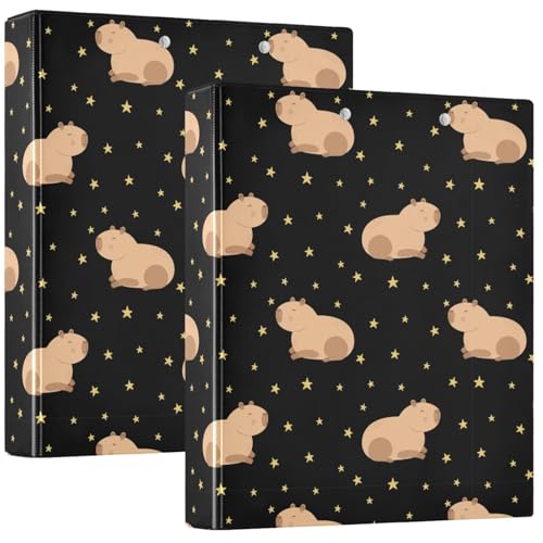 Pigsaly Runder Ringbuch, lustig, braun, Capybara, 3,8 cm, gelbe Sterne, Klemmbrett mit Taschen, passend für 200 Blatt, für Schule, Büro, Zuhause, Geschenke, 1 Packung Pigsaly Runder Ringbuch, lustig, braun, Capybara, 3,8 cm, gelbe Sterne, Klemmbrett mit Taschen, passend für 200 Blatt, für Schule, Büro, Zuhause, Geschenke, 1 Packung von Pigsaly