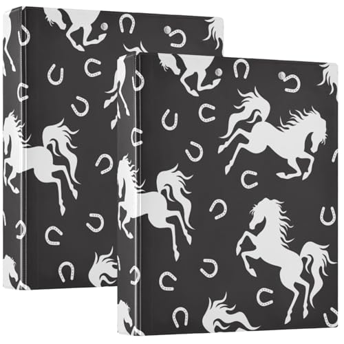 Pigsaly Runder Ringbuch, weißes Pferd, Hufeisen, 3,8 cm, schwarz, Western-Cowboy-Klemmbrett mit Taschen, passend für 200 Blatt, für Schule, Büro, Zuhause, Geschenke, 1 Packung Pigsaly Runder Ringbuch, weißes Pferd, Hufeisen, 3,8 cm, schwarz, Western-Cowboy-Klemmbrett mit Taschen, passend für 200 Blatt, für Schule, Büro, Zuhause, Geschenke, 1 Packung von Pigsaly