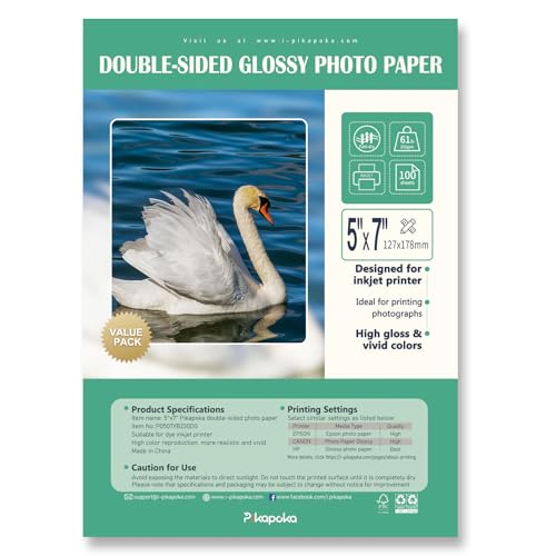 Pikapoka Doppelseitiges, glänzendes Fotopapier, 12,7 x 17,8 cm, dickes Hochglanzpapier für Karton, 100 Blatt, 27,7 kg für Tintenstrahldrucker Pikapoka Doppelseitiges, glänzendes Fotopapier, 12,7 x 17,8 cm, dickes Hochglanzpapier für Karton, 100 Blatt, 27,7 kg für Tintenstrahldrucker von Pikapoka