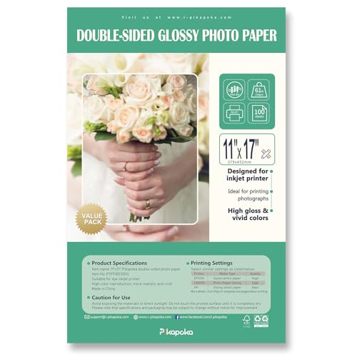 Pikapoka Doppelseitiges, glänzendes Fotopapier, 28 x 43 cm, dickes Hochglanzpapier für Karton, 100 Blatt, 27,7 kg für Tintenstrahldrucker Pikapoka Doppelseitiges, glänzendes Fotopapier, 28 x 43 cm, dickes Hochglanzpapier für Karton, 100 Blatt, 27,7 kg für Tintenstrahldrucker von Pikapoka