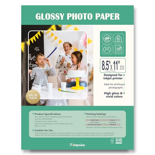 Pikapoka Glänzendes Fotopapier, 16,3 kg, 8,5 x 11 cm, Briefgröße, dünnes glänzendes Fotopapier für Chipbeutel, Tintenstrahl, 100 Stück Pikapoka Glänzendes Fotopapier, 16,3 kg, 8,5 x 11 cm, Briefgröße, dünnes glänzendes Fotopapier für Chipbeutel, Tintenstrahl, 100 Stück von Pikapoka
