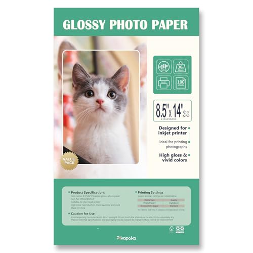Pikapoka Glänzendes Fotopapier, 16,3 kg, 8,5 x 14 cm, legale Größe, dünnes glänzendes Fotopapier für Chipbeutel, Tintenstrahl, 100 Stück von Pikapoka