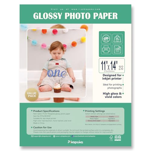 Pikapoka Glänzendes Fotopapier, 28 x 35 cm, Größe 11R, dünnes glänzendes Fotopapier für Chipbeutel, Tintenstrahl, 100 Stück Pikapoka Glänzendes Fotopapier, 28 x 35 cm, Größe 11R, dünnes glänzendes Fotopapier für Chipbeutel, Tintenstrahl, 100 Stück von Pikapoka