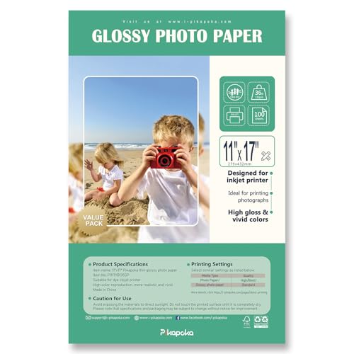 Pikapoka Glänzendes Fotopapier, 28 x 43 cm, Tabloidgröße, dünnes glänzendes Fotopapier für Chiptüten, 100 Stück von Pikapoka