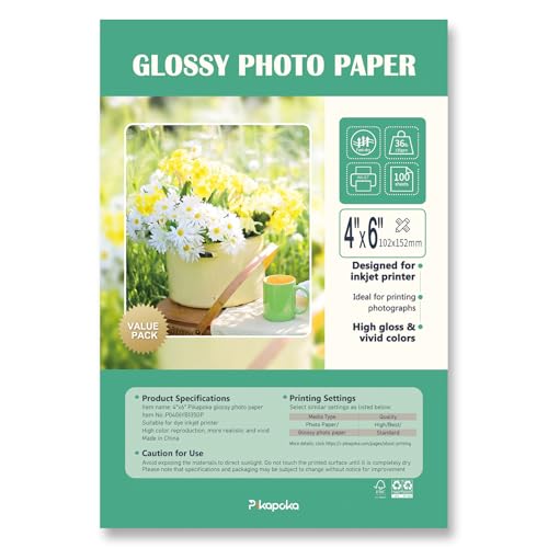 Pikapoka Glänzendes Fotopapier für Tintenstrahldrucker, dünnes glänzendes Fotopapier für Chipbeutel, 4R Fotopapier 16,3 kg, 100 Stück von Pikapoka