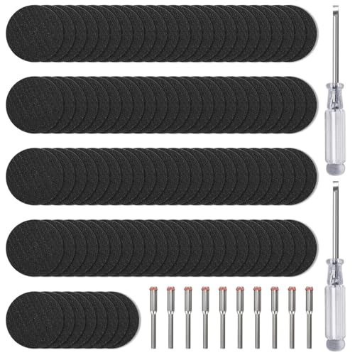 Pilikoll 100 Stück 32mm Mini Sägeblatt Kreissägeblatt mit 10pcs 3 mm Dorn, 2pcs Schraubendreher Trennscheiben Set Mini Metall Trennscheiben für das Schneiden von Meta,Kunststoff,Faser,Holz von Pilikoll