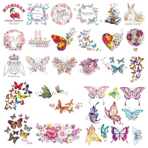 Pilikoll 24 Stück Schmetterling Bügelbilder Schmetterling Patches zum Aufbügeln Schmetterling Thermotransfer Patches Schmetterlings-Aufnäher zum Aufbügeln für T-Shirt Jeans Rucksäcke Kleidung Hut DIY von Pilikoll