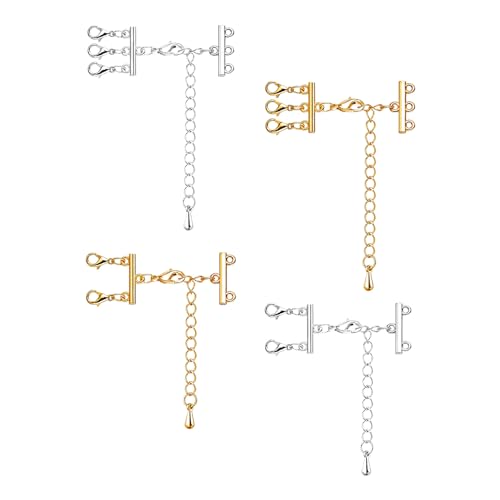 Pilikoll 4 Stück Ketten Layering Verschluss Kettenverschluss 2/3 Stränge Geschichtete Armbänder Halskettenverbinder Federverschluss Separator für Halskette Anhänger DIY Craft Making (Gold&Sliver) von Pilikoll