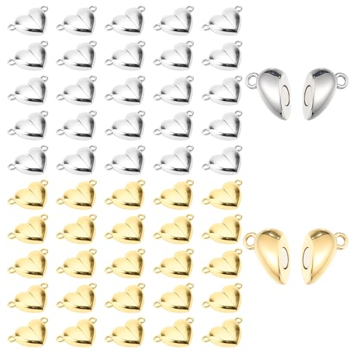 Pilikoll 50 Stücke Gold & Silber Magnet Schmuck-Verschlüsse Herzförmige Kettenverschluss Magnetverschlüsse Armband Magnetische Verschlüsse Magnetverschlüsse für Halskette Armband Machen von Pilikoll