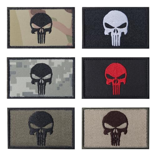 Pilikoll 6 Stücke Dead Skull Hook & Loop Patches Militär Patches Aufkleber Abzeichen Militär Deutschland Bundeswehr Patch Tactical Morale Punisher Patch für Tasche, Jacke, Jeans, Hut von Pilikoll