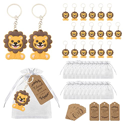 Pilikoll 20 Stücke Löwe Schlüsselanhänger mit weiße Organza Taschen und Kraft Tags Tierschlüsselanhänger der Karikatur Gastgeschenke Hochzeit für Boy Girl Kid Birthday Party Supply von Pilikoll