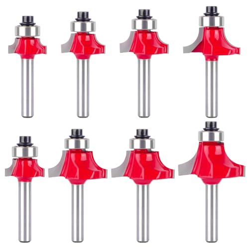 Pilikoll 8 Stück 8mm Schaft Abrundfräser Standard Rundfräser Set Runde Über Fräser Bits Radiusfräser Set für Zimmerei Fasen Holzbearbeitung Trimmen(1/4”, 5/16”, 3/8”, 1/2”, 5/8”, 3/4”, 7/8”,1” Radius) von Pilikoll