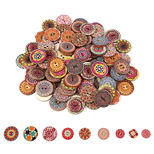 100 Stcs gemischtes Muster Vintage -Holzknöpfe mit 2 Löchern für DIY -Nähwerkskunst dekorativ 25 mm 100 Stcs gemischtes Muster Vintage -Holzknöpfe mit 2 Löchern für DIY -Nähwerkskunst dekorativ 25 mm von Pilipane