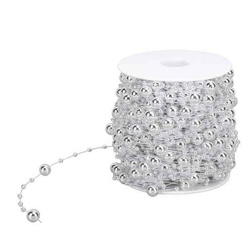 Künstliche Perlenkette, Rolle, 30 Meter, 8 mm, 3 mm, Perlenstrang, Schnur für Hochzeitssträuße, Partydekorationen, ABS-Material (Silber) von Pilipane