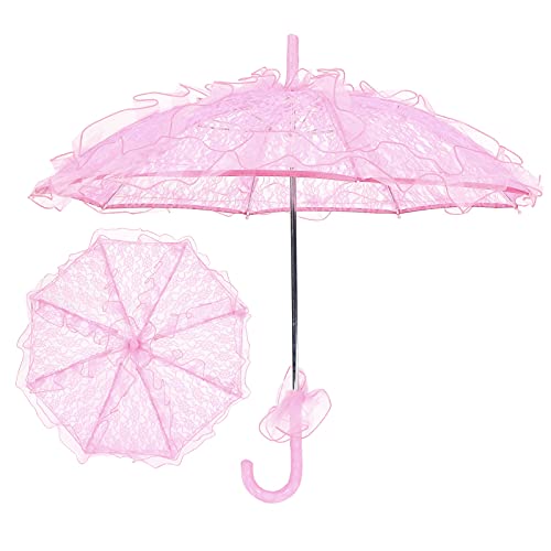 Pilipane Faltbarer Stoff, Spitzenschirm, Homeford-Spitzen-Sonnenschirm, Regenschirm für Braut, Vintage-Hochzeit, Brautschirm für Dekoration, Foto, Dame, 9.8 x 2.9 Zoll(rosa) von Pilipane