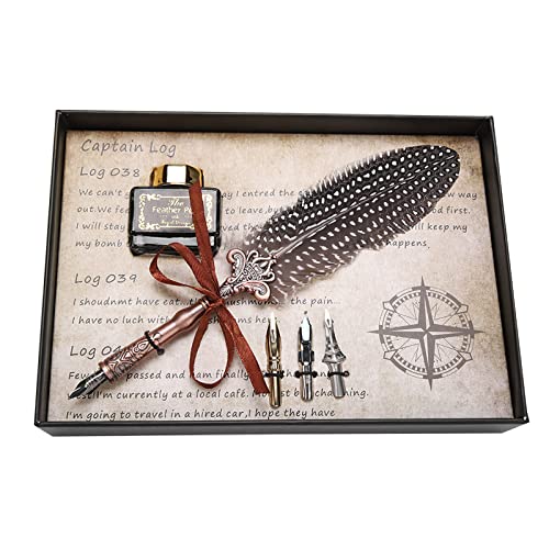 Pilipane Klassischer Retro-Füllfederhalter,Federstift, Feder-Tauchstift, Tintenflaschen-Set, Schreibwaren, Geschenkbox Zum Geburtstag(Schwarz) von Pilipane
