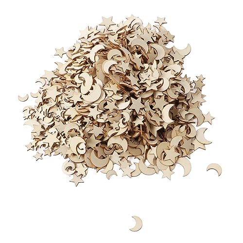 Wood Moon Star Cutout Scheiben 1000 Pcs unvollendete DIY Bastelholz -Holzformen für Urlaubsdekorationen Hochzeit Babyparty Party Dekor Pappelbrettstar und Mond Mix von Pilipane