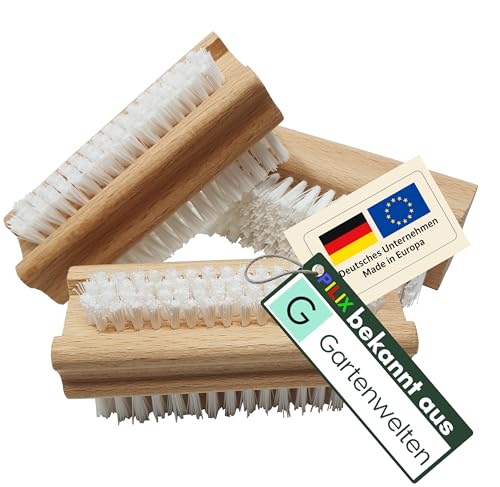 PILIX Nagelbürste Holz HART Borsten aus Kunststoff | Handbürste Nagelbürste 3 Bürsten | Nail Brush | Handwaschbürste Nagelbürste hart gegen Schmutz | griffiger unbehandelter Holzkörper | Fingerbürste von Pilix