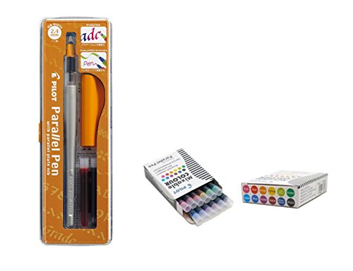 Pilot Parallel Pen Set Füllfederhalter, 2,4 mm nachfüllbar + Box mit 12 Patronen sortiert von Pilot Parallel Pen