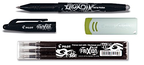 1 Frixion Ball schwarz + 3er-Set Mine + Radierer (+ extra Radierer, schwarz) von Pilot Pen