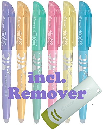 Pilot Frixion Light Pastell 6er-Set mit Frixion Remover weiß (6er Set | mit Radierer, soft Pastell | sortiert) von Pilot Pen