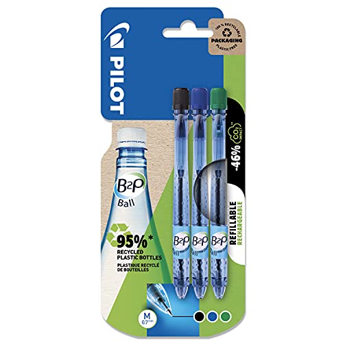 Pilot Pen 2042B3 - Kugelschreiber B2P, schwarz, blau und grün, Dokumentenecht, 3 Stück von Pilot Pen
