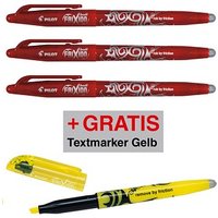 AKTION: PILOT FRIXION ball Tintenroller 0,4 mm, Schreibfarbe: rot, 3 St. + GRATIS FRIXION Textmarker, gelb von Pilot