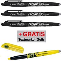 AKTION: PILOT FRIXION ball Tintenroller 0,4 mm, Schreibfarbe: schwarz, 3 St. + GRATIS FRIXION Textmarker, gelb von Pilot